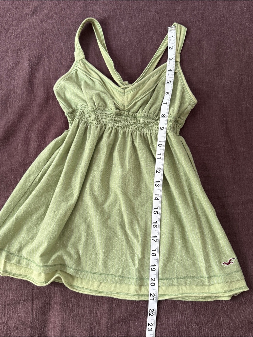 Hollister Y2K Sage Green Shimmer Tie Back Babydoll Tank XS - Picture 10 of 11